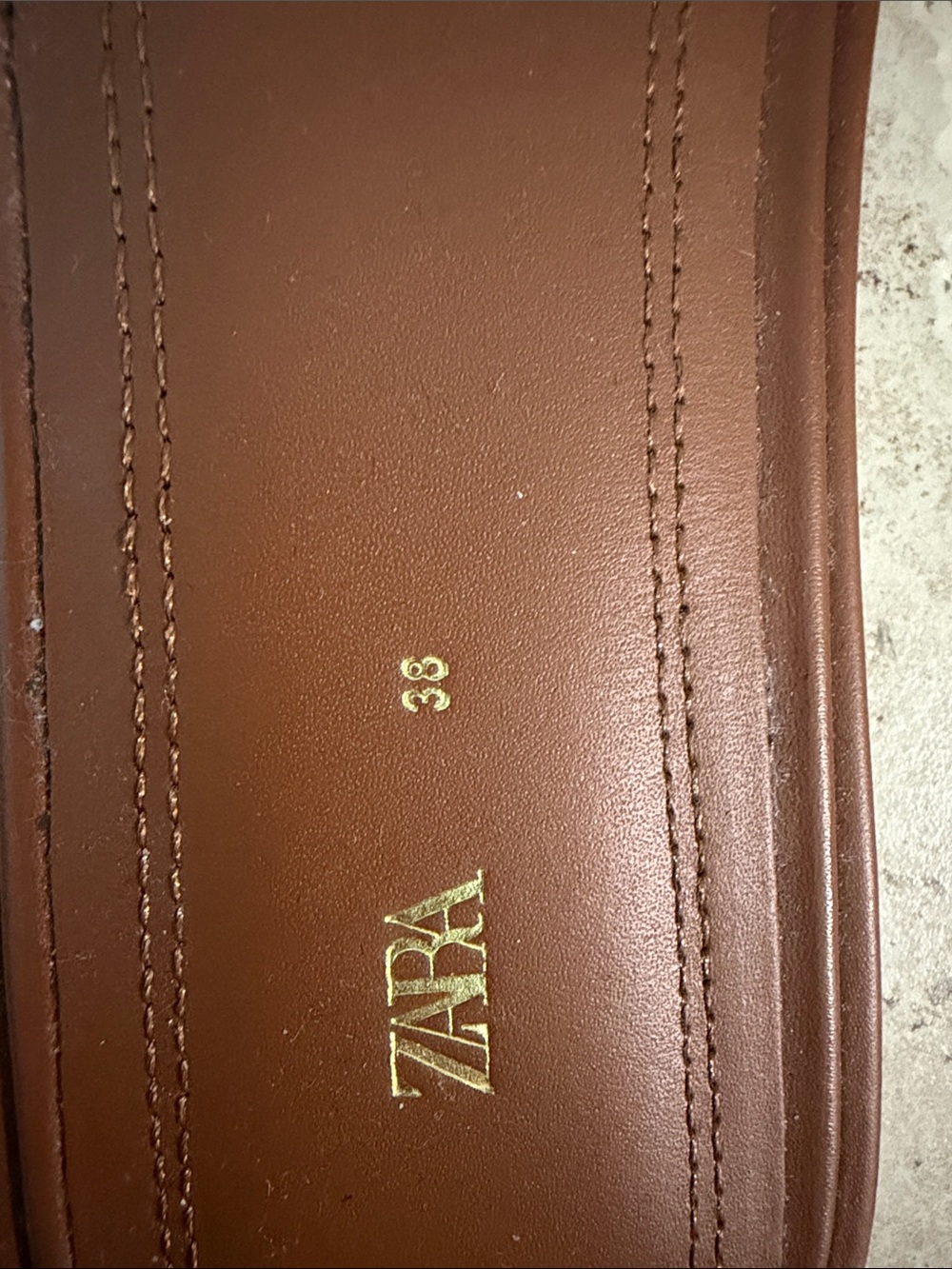 Zara Tan Leather Slide Sandals with Gold Buckles - Picture 6 of 7